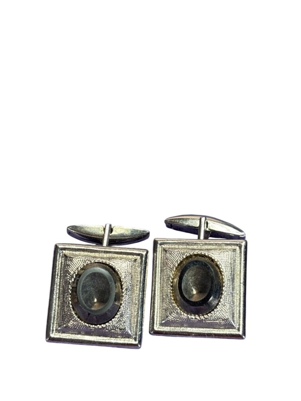 Vintage 1962 Sarah Coventry Esquire Silvertone Cufflinks Hematite 0.75 inch